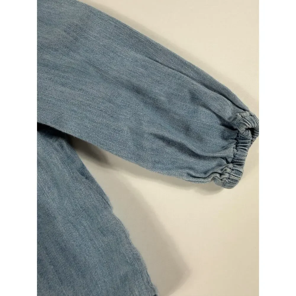 Gap Denim Baby Chambray Ruffle Long Sleeve Blouse Light Blue 12–18 Months